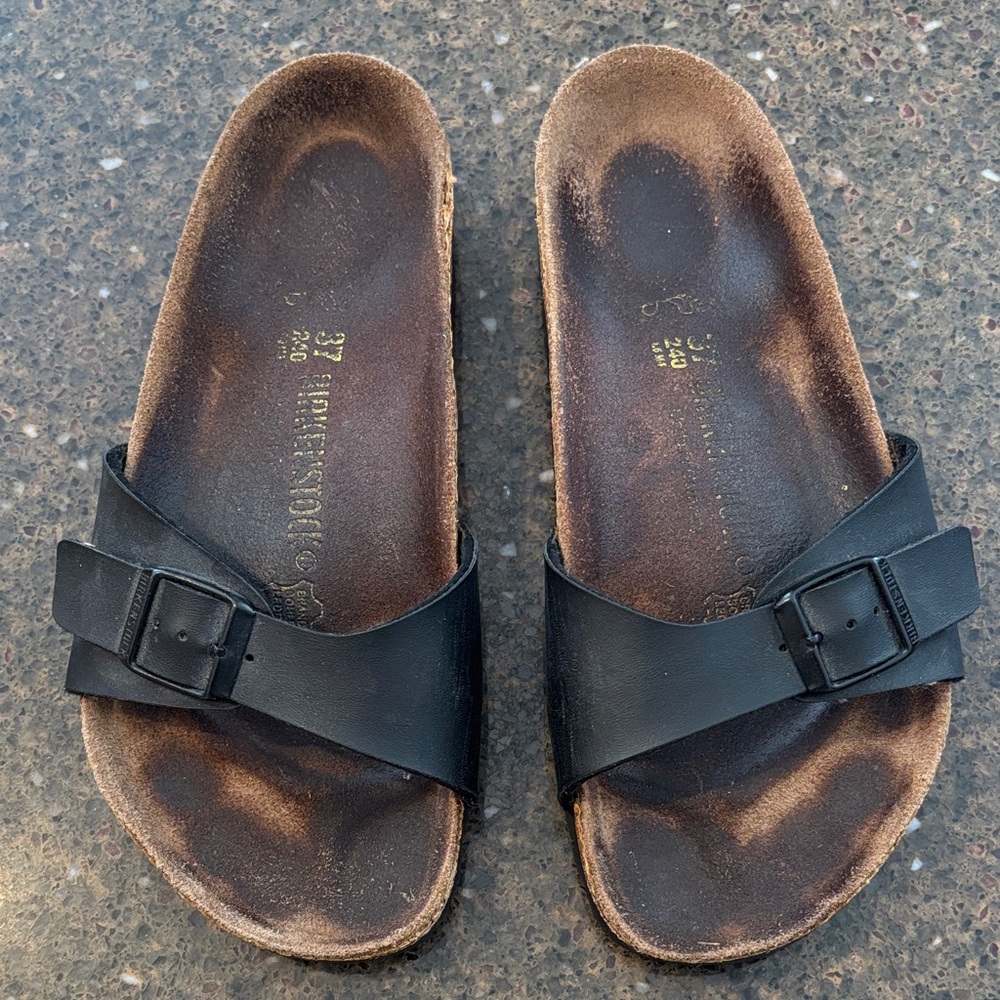 Birkenstock Black and Brown Slide Sandals